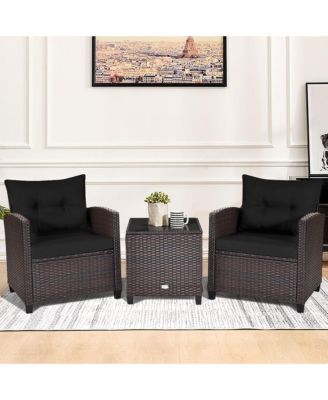 3PCS Outdoor Patio Rattan Conversation Set Garden Yard w/ Cushions Coffee Table