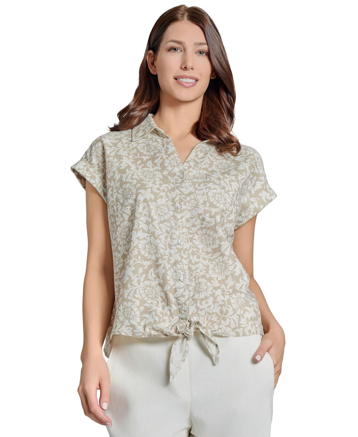 Petite Tied Button-Front Blouse - Jones White