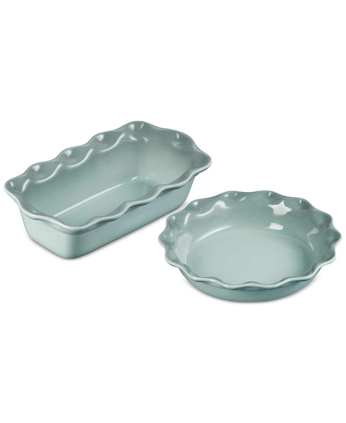 Le Creuset Stoneware Heritage Pie Dish & Fluted Loaf Pan Set In Sea Salt
