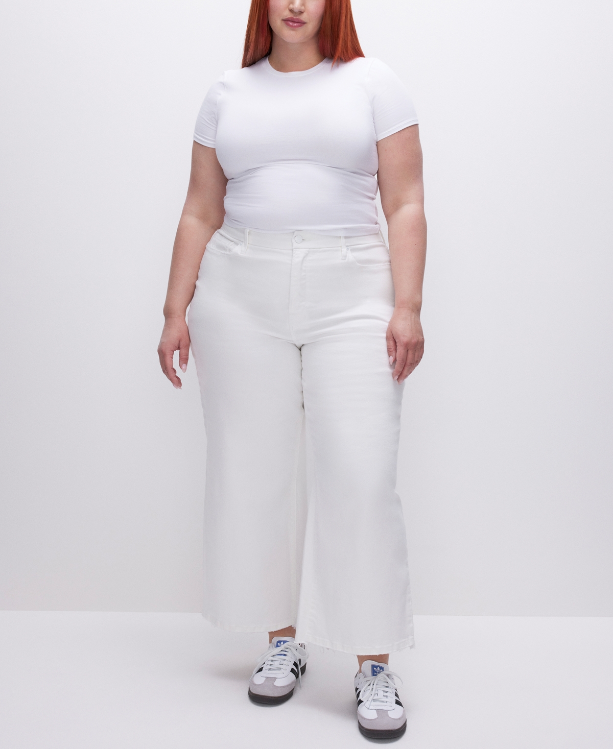 Good American Women's Good Waist Cropped Palazzo Jeans In White001