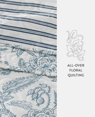 Jacobean and Stripe Reversible 3-Pc. Lightweight Quilt Set, Full/Queen