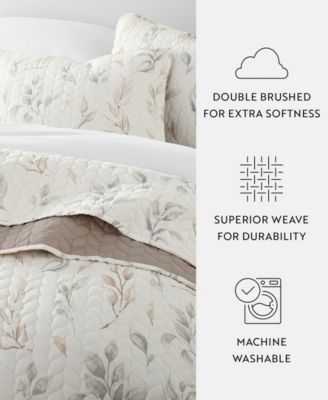 Watercolor Leaves and Stripe Reversible 2-Pc. Lightweight Quilt Set, Twin/Twin XL