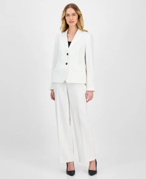 Women's Crepe Two-Button Jacket & Pull-On Pantsuit Set, Regular & Petite - Vanilla Ice