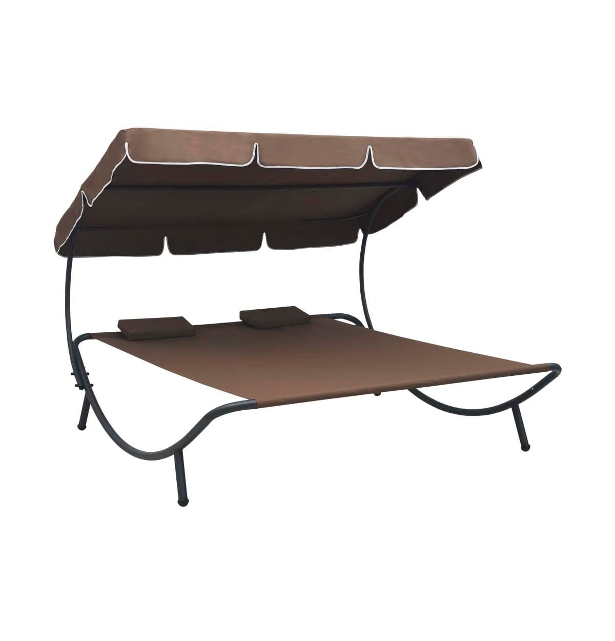 Patio Lounge Bed with Canopy and Pillows - Brown