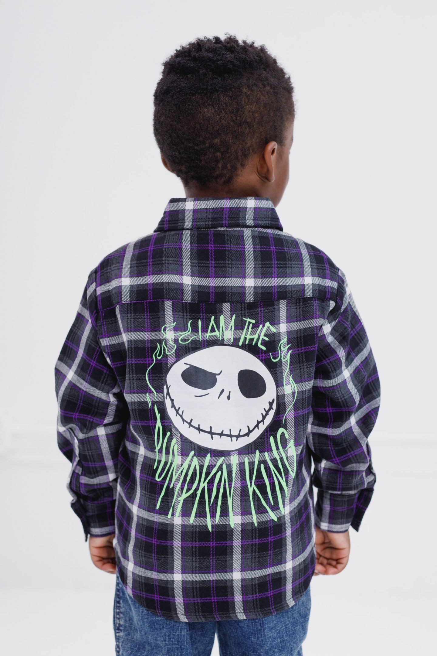 Рубашка Nightmare Before Christmas Disney Flannel Button Down Dress Shirt для мальчиков, цвет: Чёрный / Зелёный — фото 5