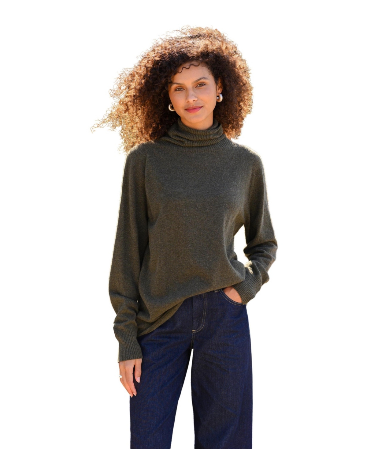 Women's Geelong Wool Slouch Turtleneck Sweater - Olive