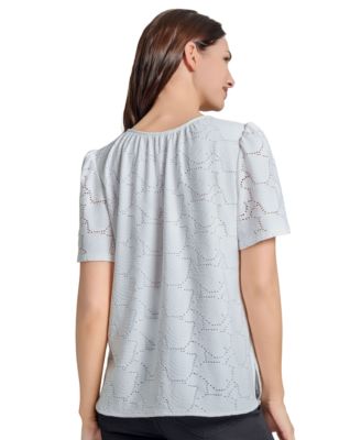 Petite Short-Sleeve Knit Eyelet Top