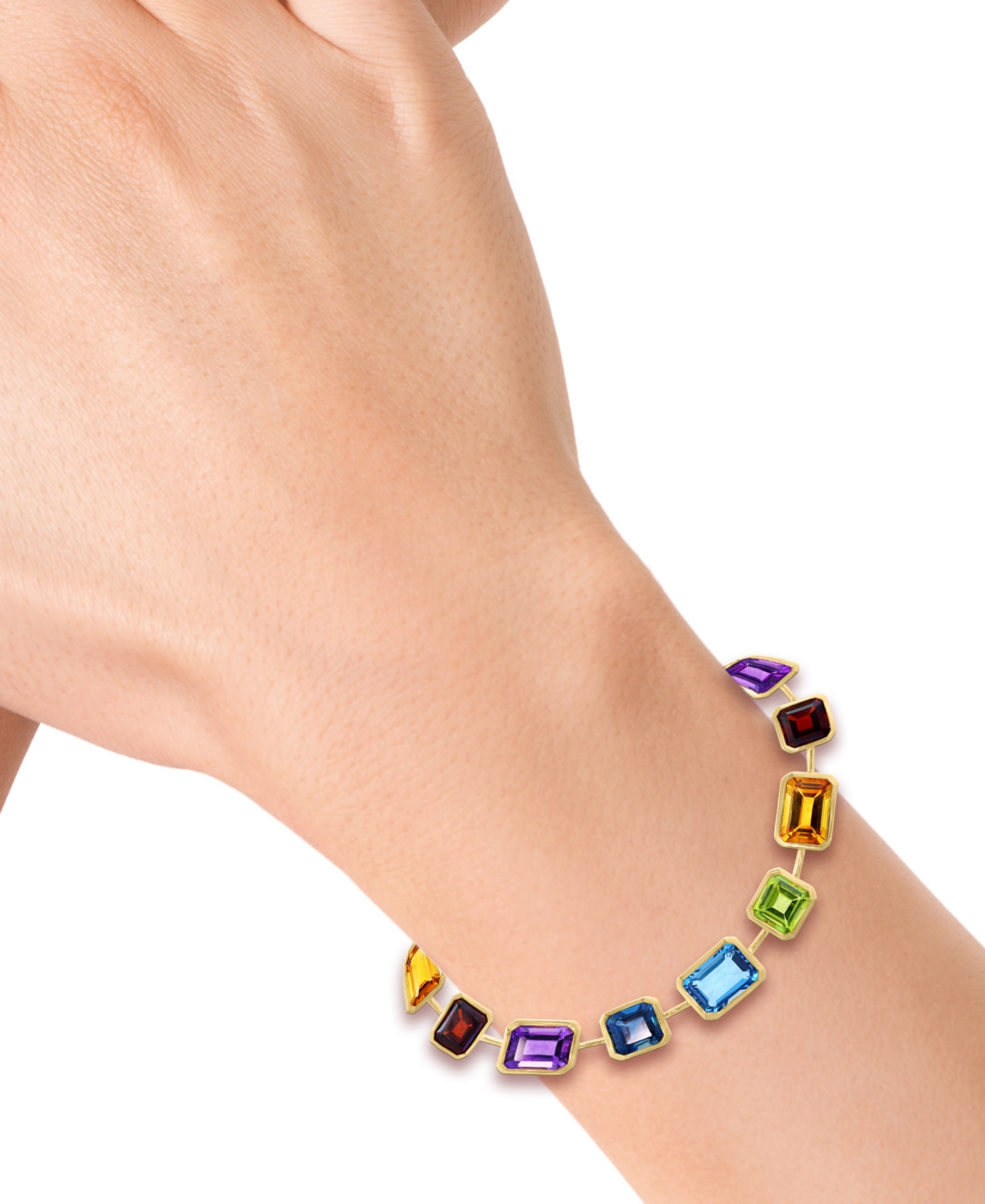 Effy Collection Effy Multi-gemstone Open Link Bangle Bracelet (14-1/4 Ct. T.w.) In14k Gold-plated Sterling Silver In Multi