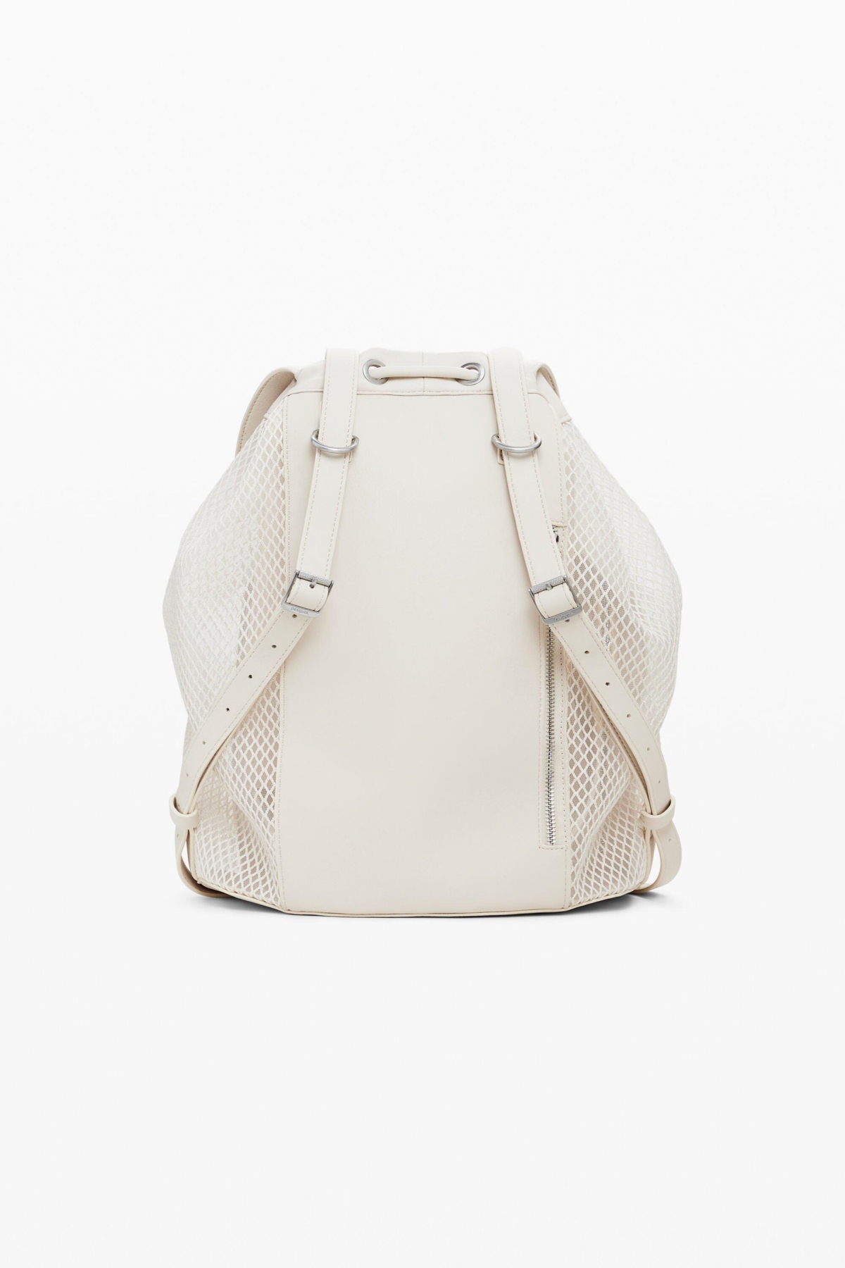 Desigual Medium Fishnet Mesh Backpack In Light Beige