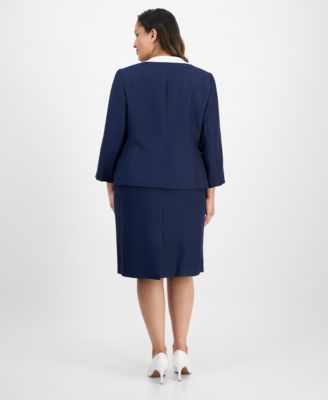 Plus Size Tipped 3/4-Sleeve Jacket And Skirt Suit Set