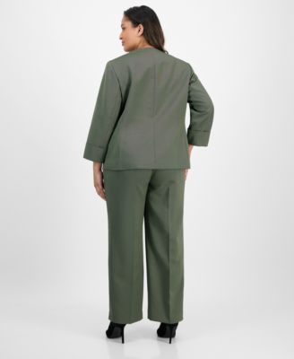 Plus Size Collarless Wide-Leg Pantsuit Set