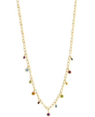 EFFY&reg; Multi-Gemstone Bezel Dangle 18" Collar Necklace (6-1/3 ct. t.w.) in 14k Gold-Plated Sterling Silver