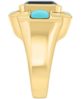 EFFY&reg; Onyx & Turquoise Cushion & Oval Statement Ring in 14k Gold-Plated Sterling Silver