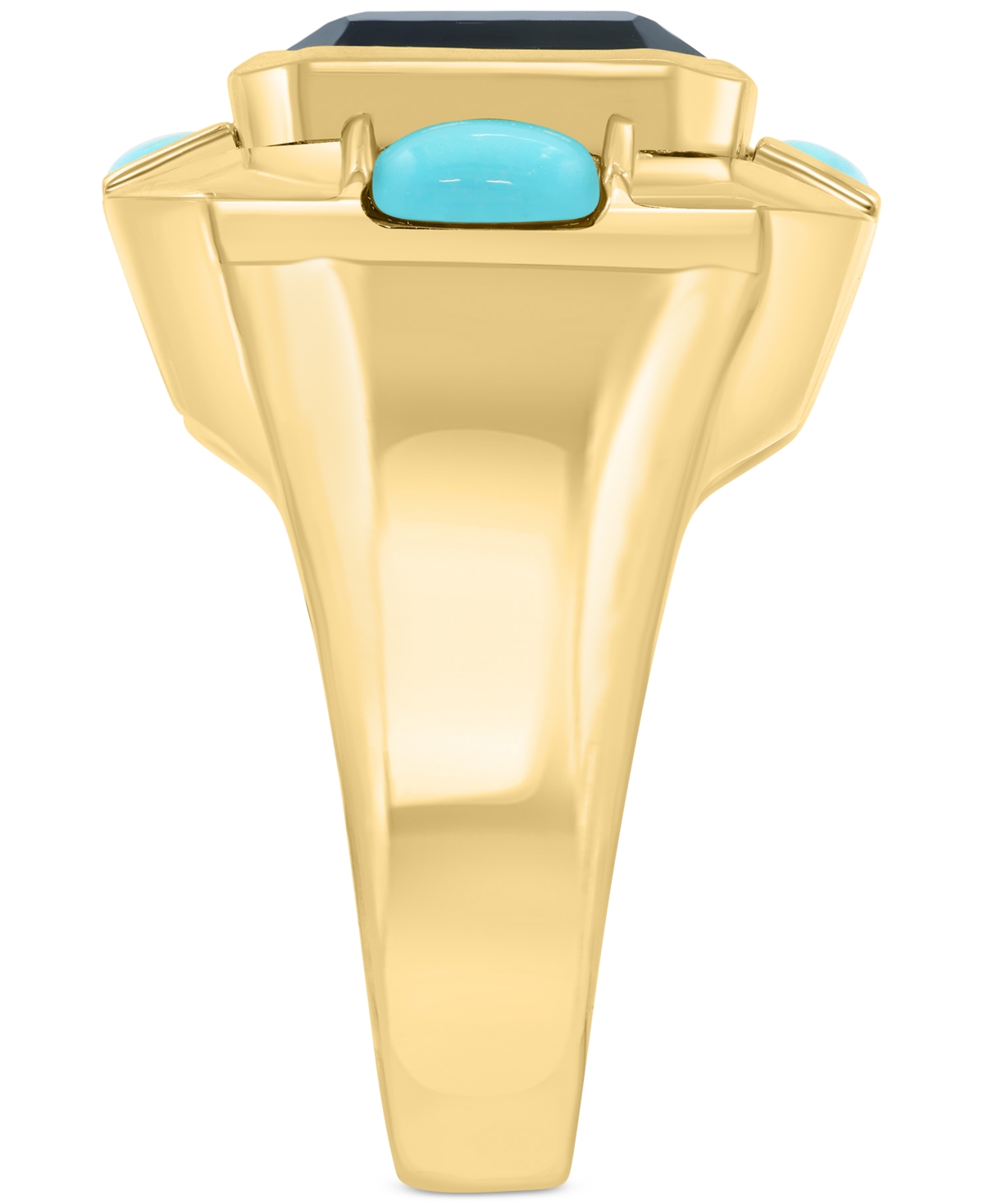 Effy Collection Effy Onyx & Turquoise Cushion & Oval Statement Ring In 14k Gold-plated Sterling Silver In Multi