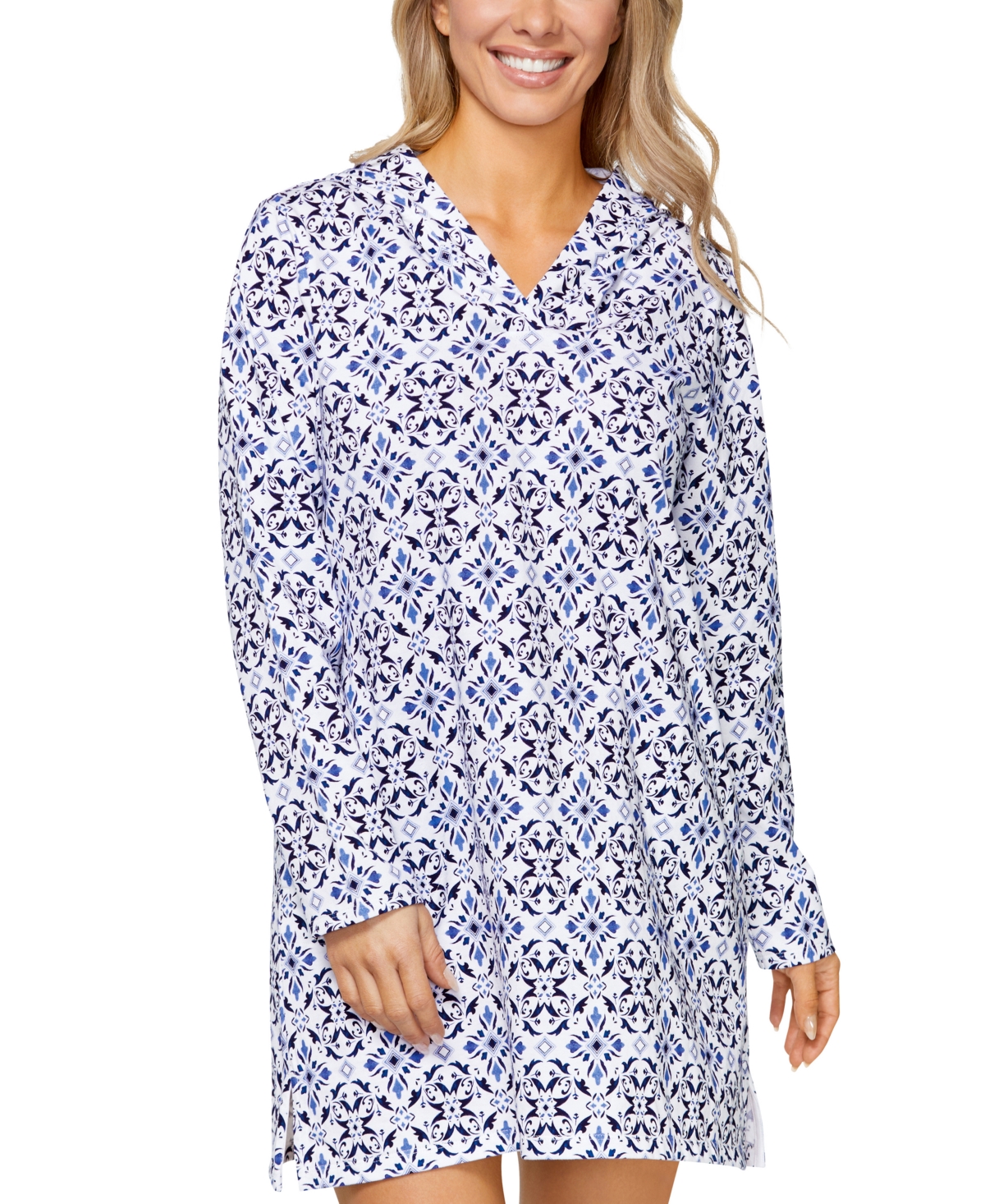 Island Escape Women's Coastal Hooded Tunic Cover-up, Exclusively At Macy's In Blue