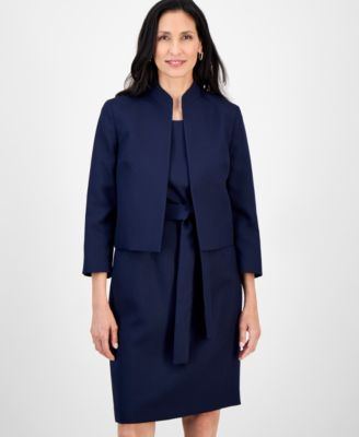 Women's 3/4-Sleeve Jacket And Belted Sheath Dress Suit Set, Regular & Petite 