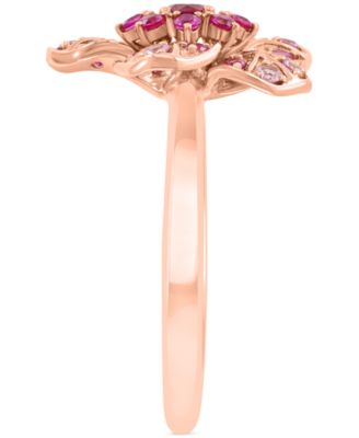 EFFY&reg; Pink Sapphire (5/8 ct. t.w.) & Ruby (1/10 ct. t.w.) Flower Ring in 14k Rose Gold