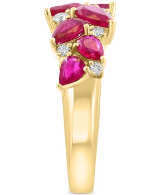 EFFY&reg; Ruby (3 ct. t.w.) & Diamond (1/4 ct. t.w.) Pear Cluster Ring in 14k Gold
