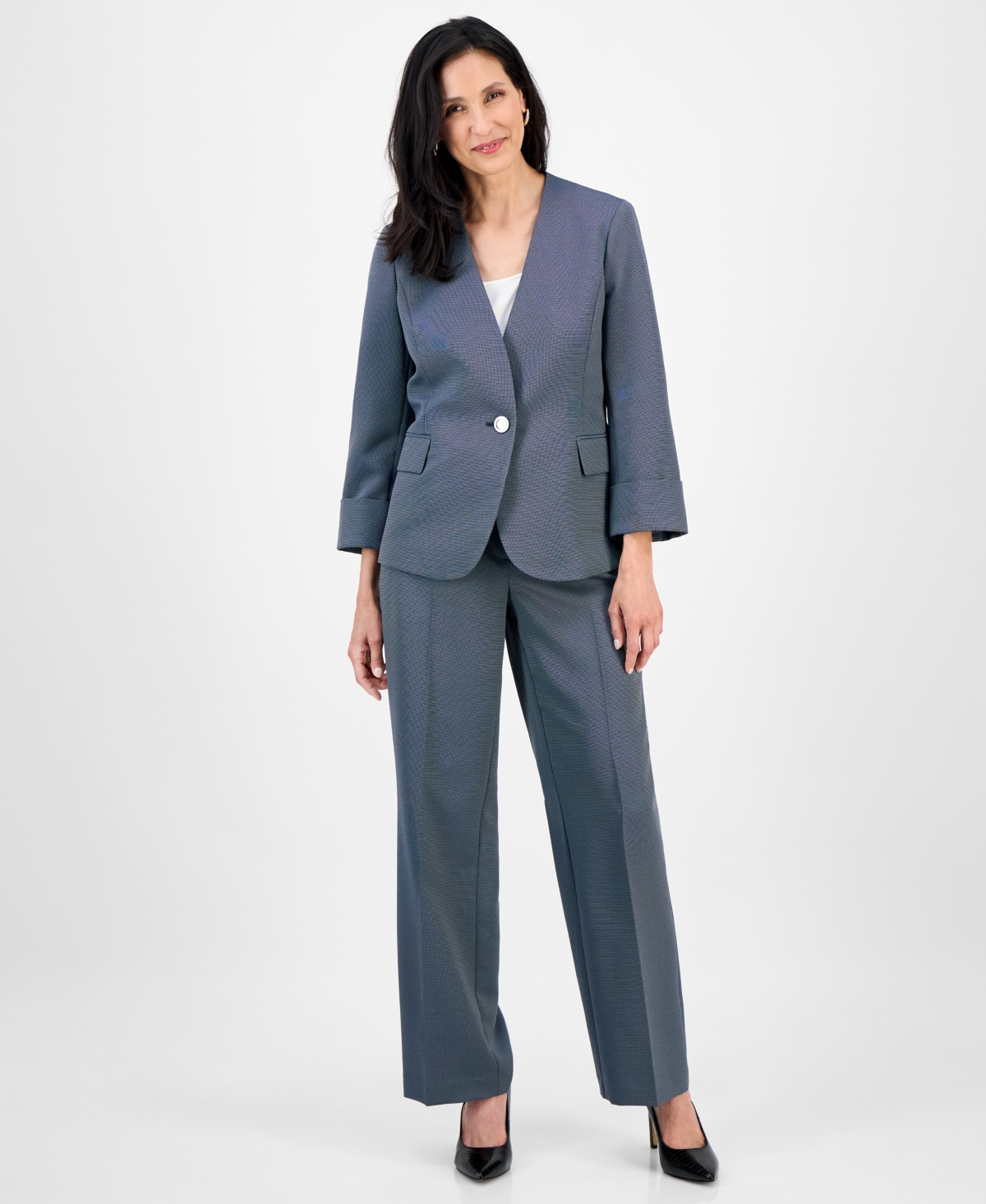 Women's Collarless Wide-Leg Pantsuit - Hunter Multi