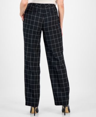 Women's Windowpane Check Notch Collar Pantsuit Set, Regular & Petite 