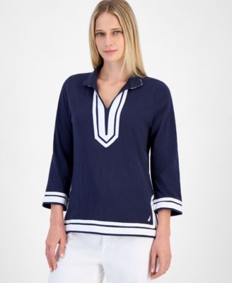 Nautica Jeans - Women's Cotton Contrast-Trim Tunic Top