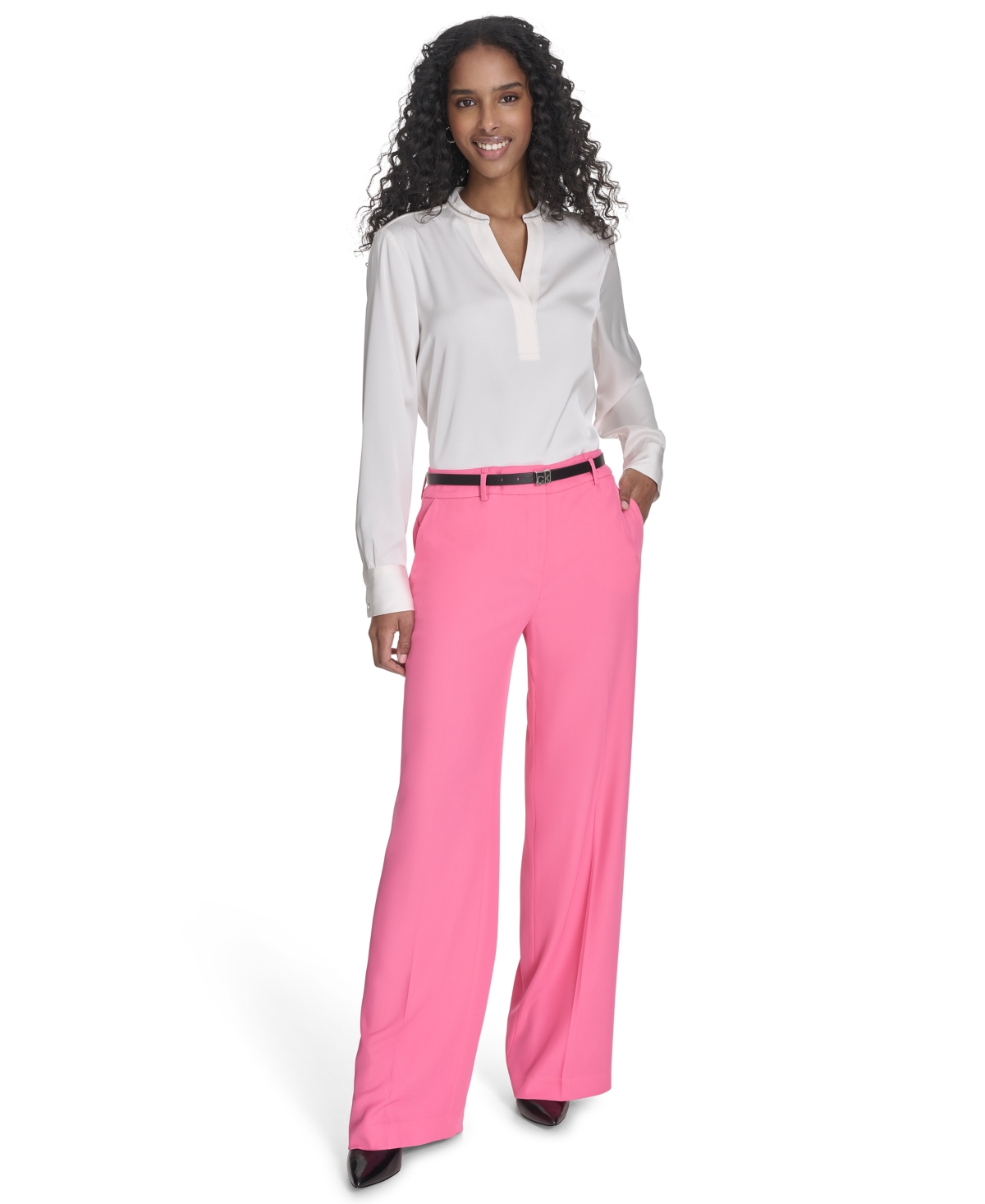 Calvin Klein Plus Size Mid-rise Wide-leg Pants In Peony