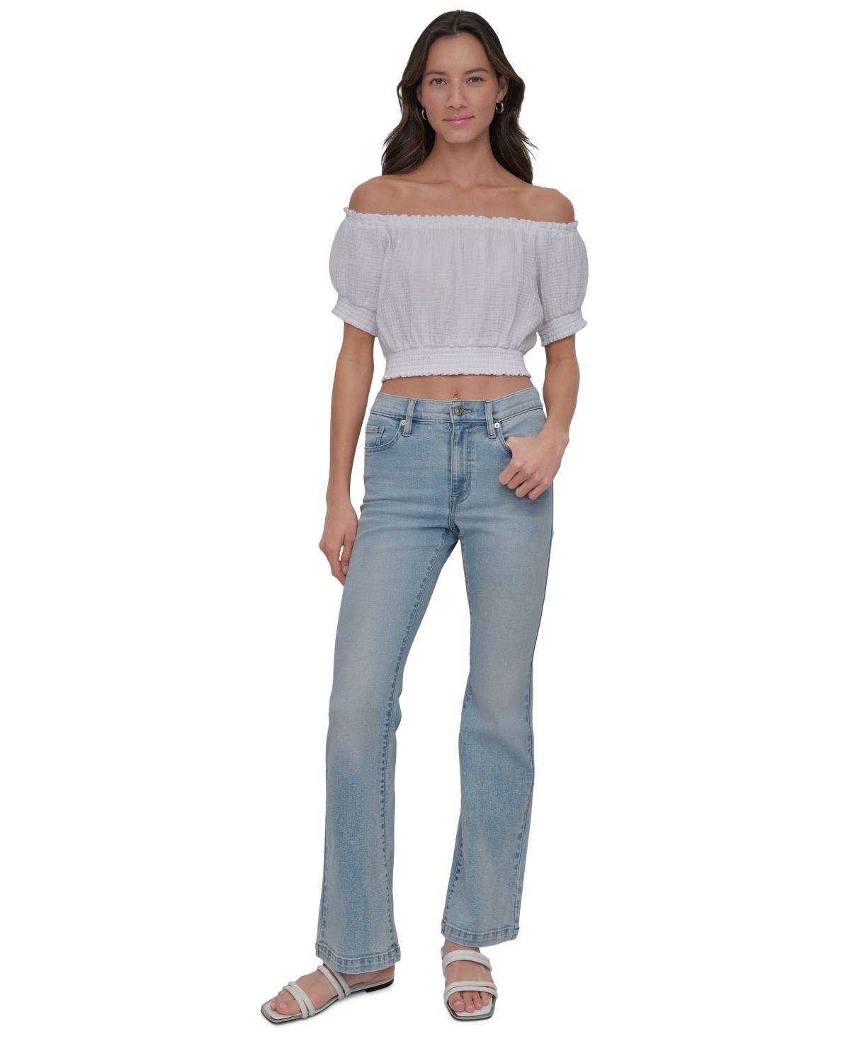DKNY JEANS WOMEN'S COTTON GAUZE OFF-THE-SHOULDER TOP 