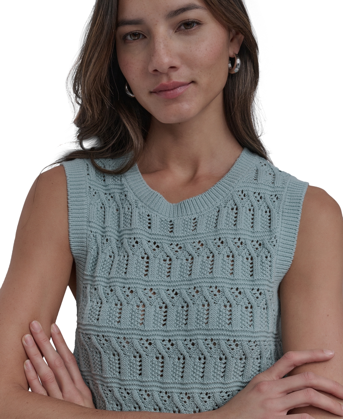 DKNY JEANS WOMEN'S COTTON POINTELLE-KNIT SLEEVELESS SWEATER 