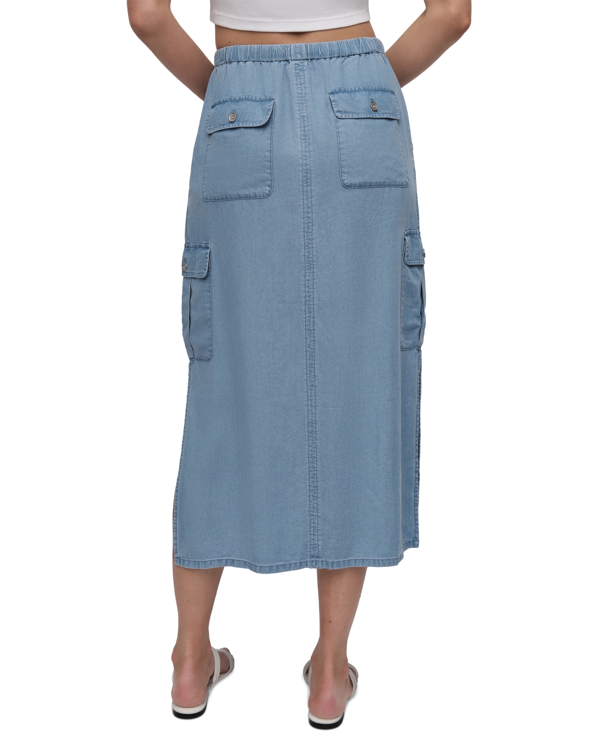 DKNY JEANS WOMEN'S CHAMBRAY CARGO MIDI SKIRT 