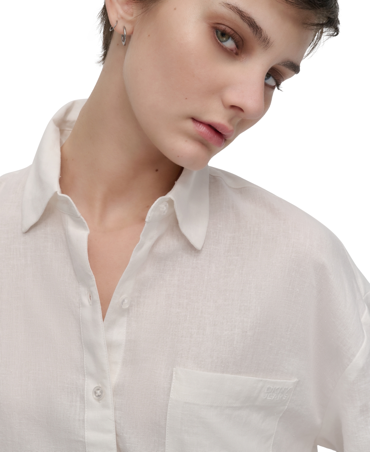 DKNY JEANS WOMEN'S OVERSIZED CROPPED SHIRT 
