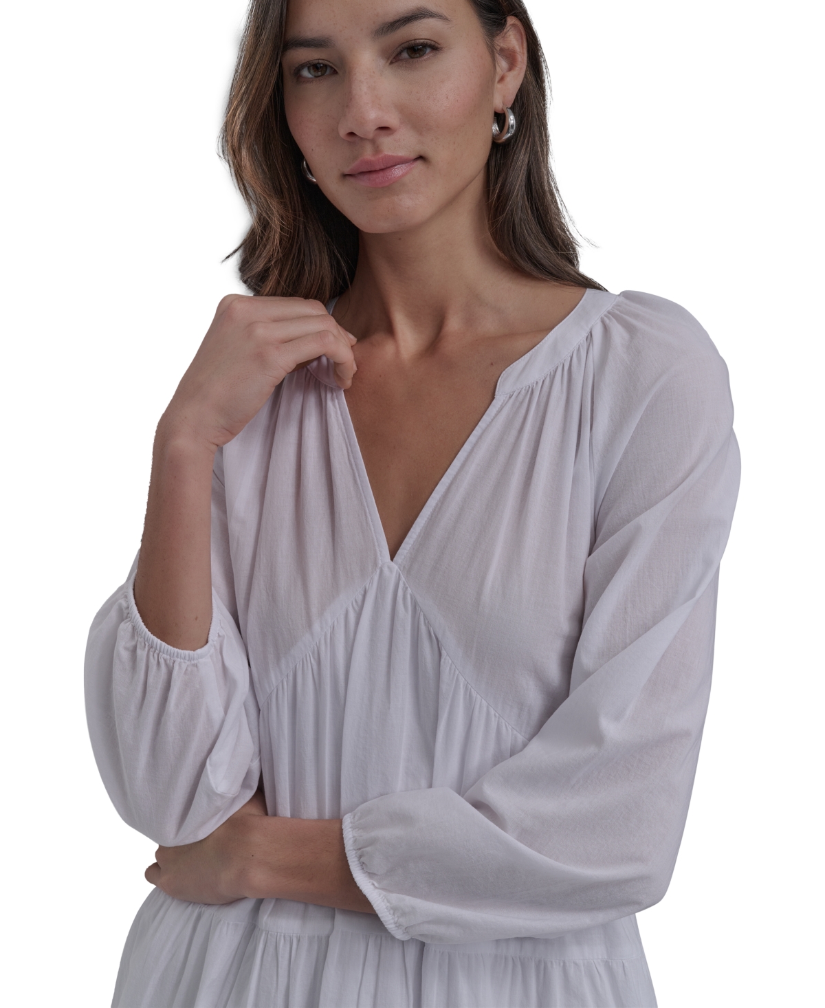 DKNY JEANS WOMEN'S COTTON SPLIT-NECK TIERED DRESS 
