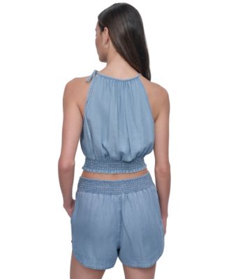 Women's Smocked-Waist Sleeveless Crop Top