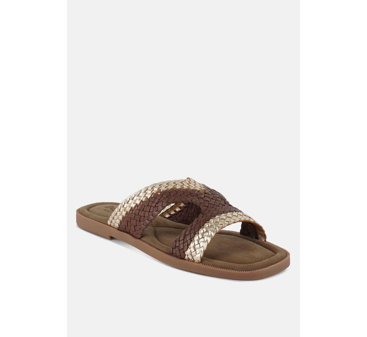 Eirata Genuine Mesh Leather Slip-On Flats - Brown