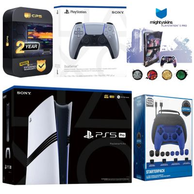 PlayStation 5 Pro with Extra Controller, Pro Gamer Starter Kit and MightySkins Decal Voucher Plus 2 Year CPS Extended Warranty