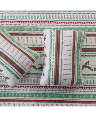 Holiday Striped Microfiber Lightweight Quilt Set with Shams
