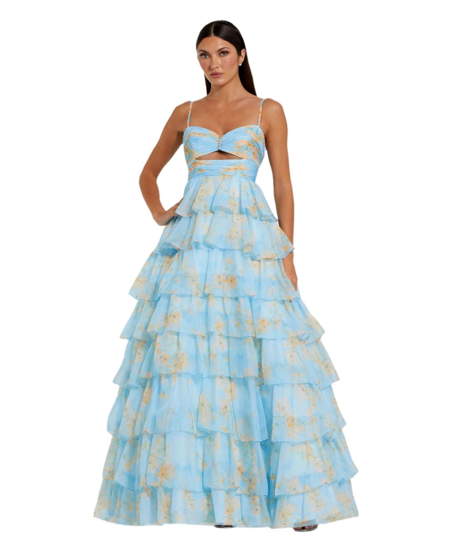 Women's Floral Cut Out Ruffle Tiered Gown