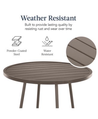 3-Piece Steel Patio Bar Height Round Bistro Set w/ Backless Stools, Slatted Design