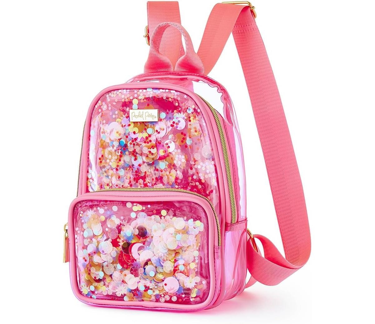 Pink Mini Clear Confetti Backpack Women's Small Fashion Shoulder Bag Great for Ladies at Work, Travel, and the Beach - Pink