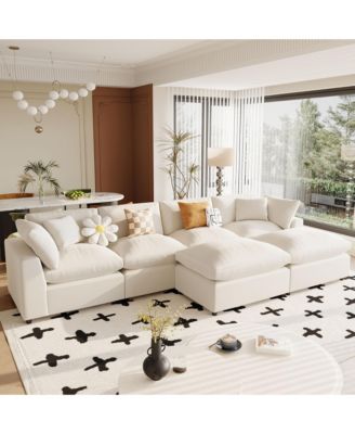 Modern Large U-Shape Sectional Sofa, 2 Large Chaise with Removable Ottomans for Living Room