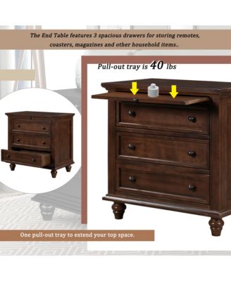 1 Count 3-Drawer Storage Wood Cabinet, End Table with Pull out Tray