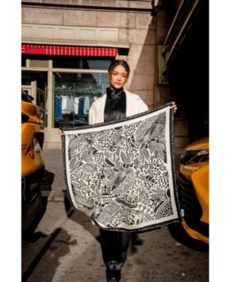 Double Sided Wool Silk Scarf Of Black Garden