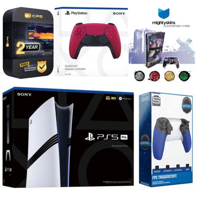 PlayStation 5 Pro with Extra Volcanic Red Controller, Trigger Stop Kit and MightySkins Decal Voucher Plus 2 Year CPS Extended Warranty