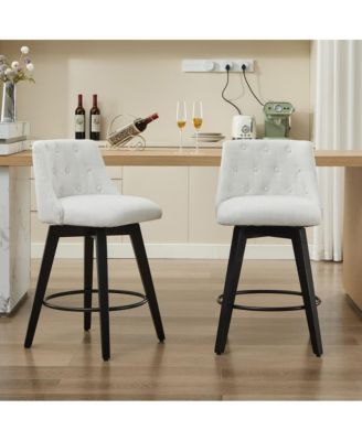  Set of 2  Linen Upholstered, Tufted Back  25" Swivel   Counter Height Stools