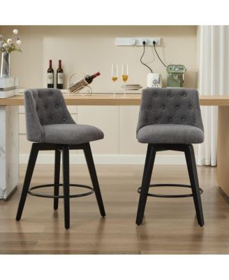  Set of 2  Linen Upholstered, Tufted Back  25" Swivel   Counter Height Stools