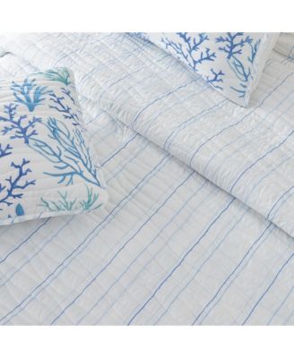 Blue Coral Microfiber Quilt Set With Shams