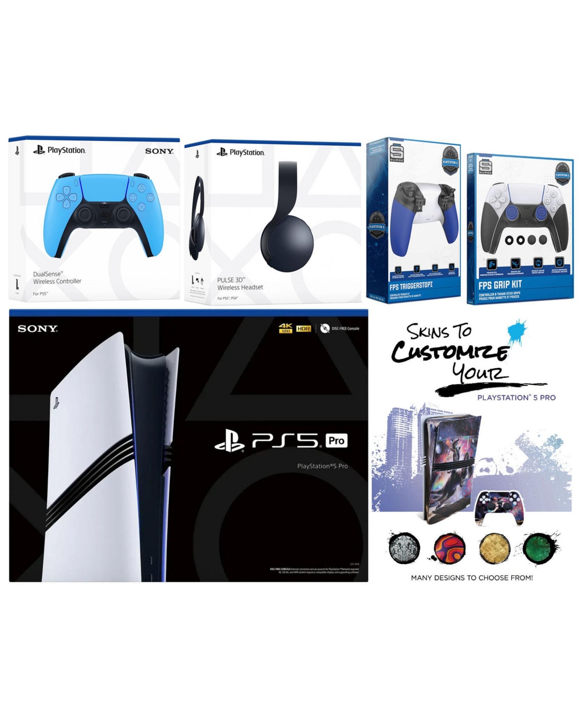Sony Playstation 5 Pro Bundle with Black Pulse Headset, Extra Volcanic Red Controller, Trigger Stop Kit, Fps Grip Kit and MightySkins Decal Voucher Pl
