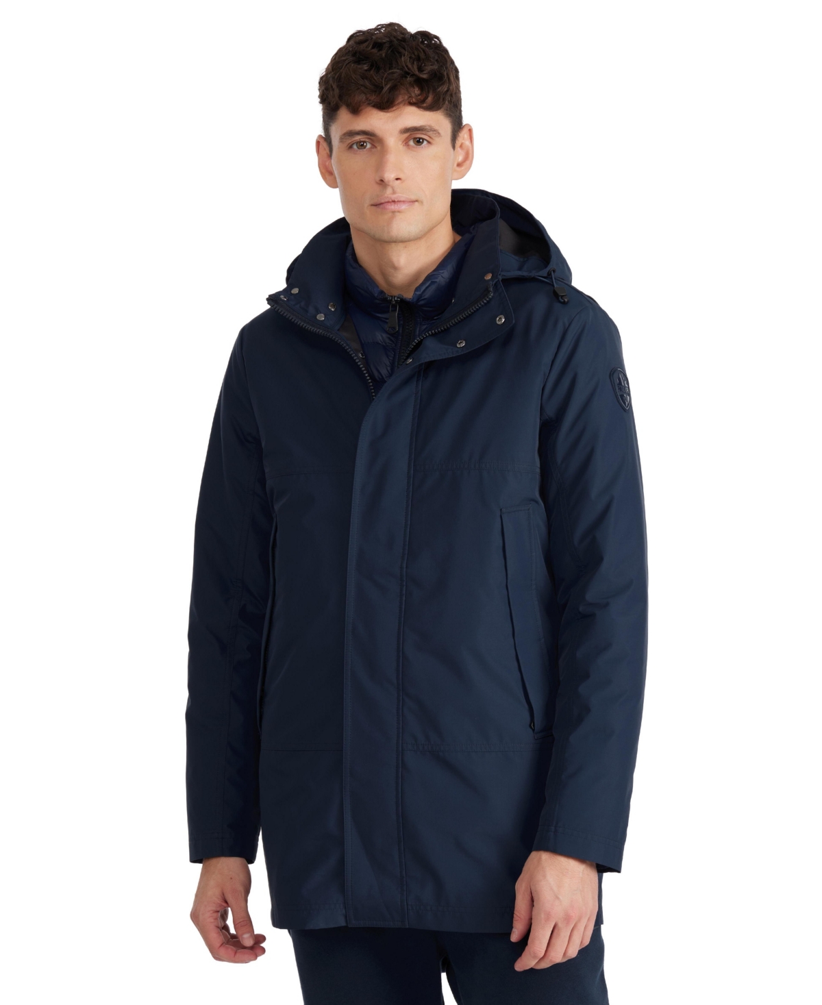 Men's Altair Mid Length Parka with Welded Detail and Detachable Hood - Black