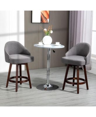 26" Counter Height Bar Stools, Linen Fabric Kitchen Stools with Nailhead Trim, Rubber Wood Legs and Footrest for Dining Room, Counter, Pub, Set of 2, Dark Gray