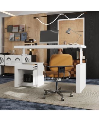 L-Shaped 70.9 in. W Adjustable Height Desk Ergonomic Stand-up Desk White Home Office Sit with Memory Preset Controller