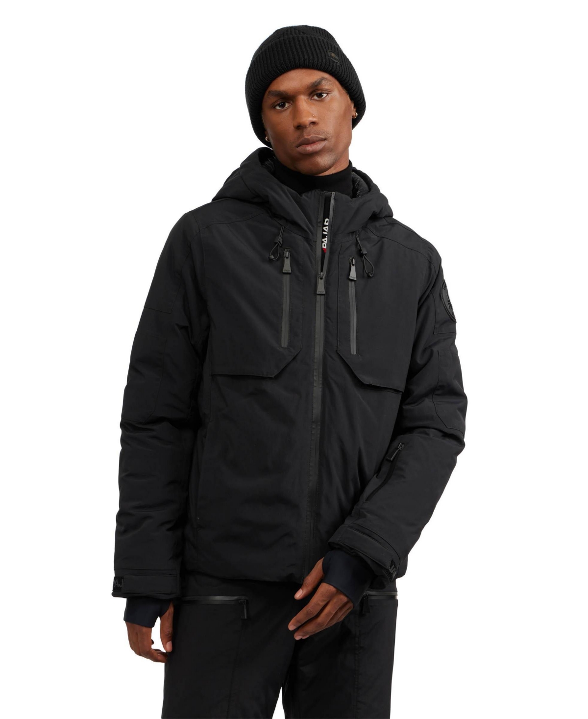 Men's Elias Mixed Media Ski Jacket with Fixed Hood - Black